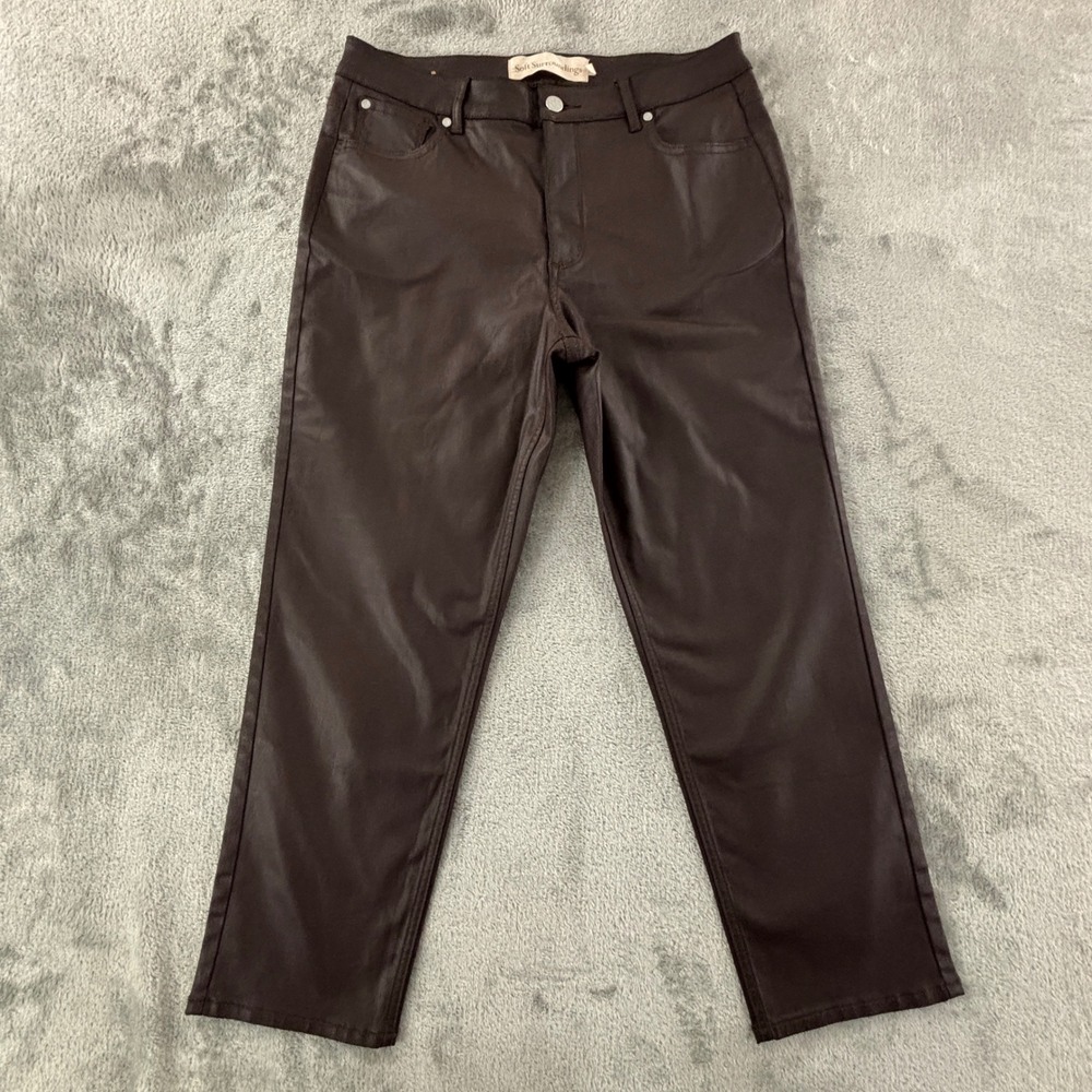 Soft Surroundings Coated Jeans Womens 12P Petite Brown Straight Leg 25.5" Inseam